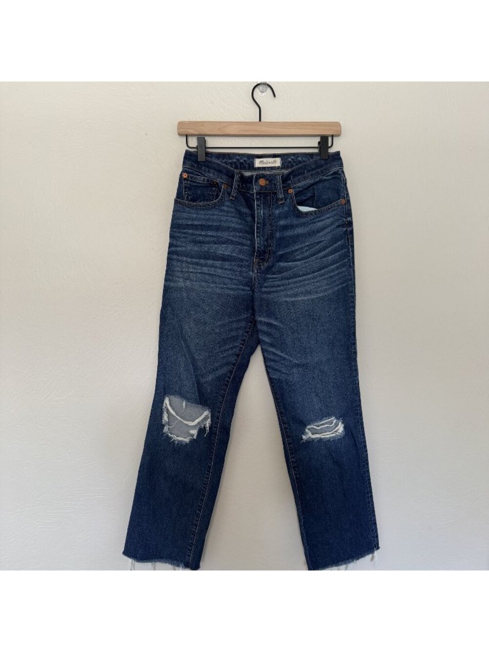 Madewell 11" High Riser Crop Flares Distressed Raw Hem Denim Jeans Size 27